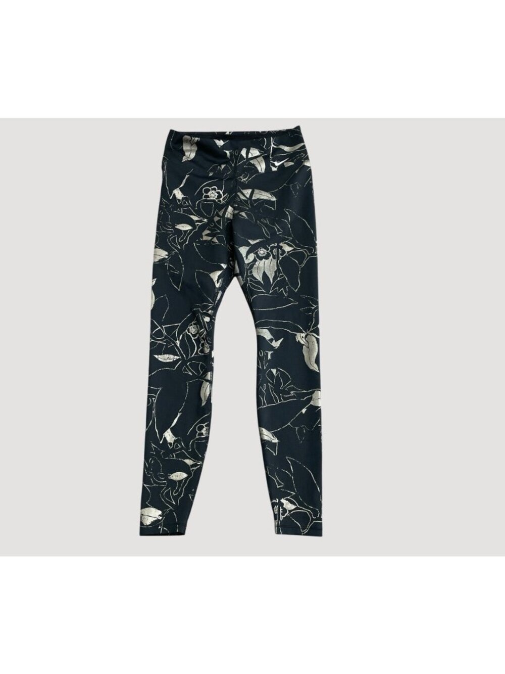 Nike Women's M Dri-Fit Black & Silver Floral Pattern Leggings P0225
